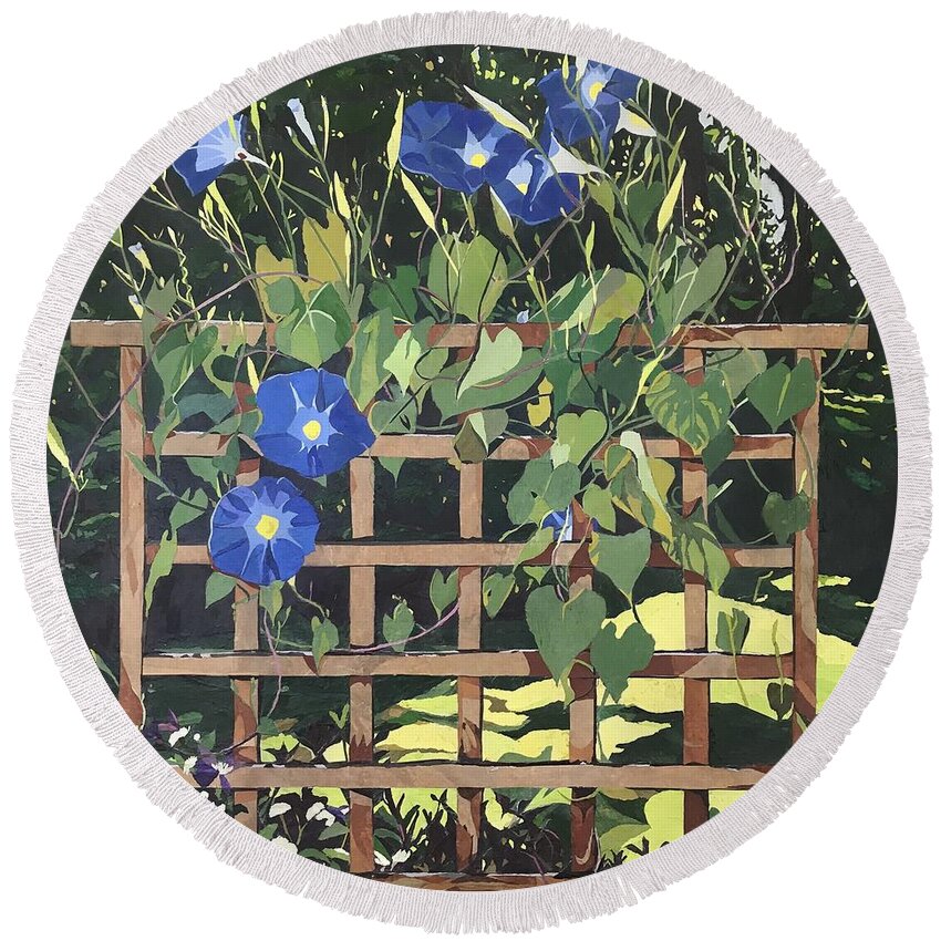 Floral Round Beach Towel featuring the mixed media Oh Morning Glories by Leah Tomaino