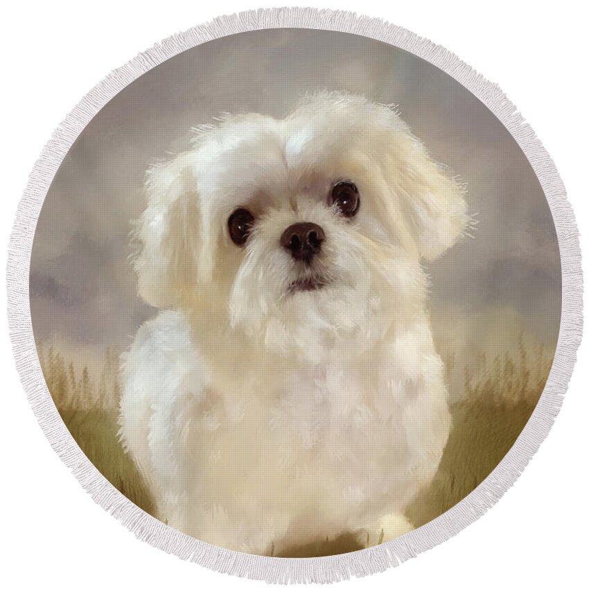 Dog Round Beach Towel featuring the digital art Oh Please Throw The Squeaky Toy by Lois Bryan
