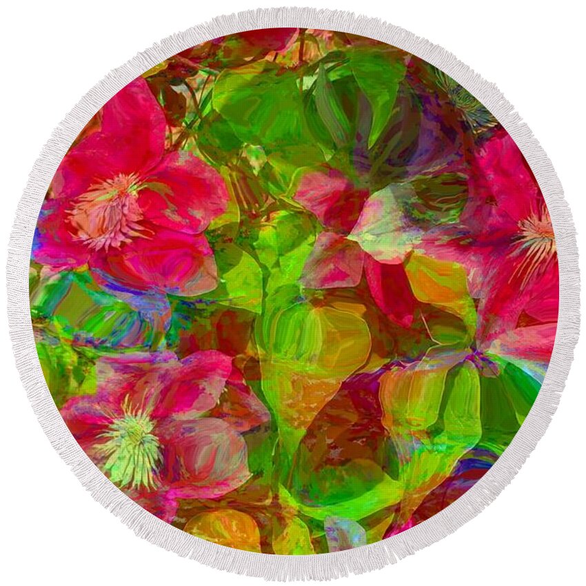 Digital Abstract Floral Flowers Round Beach Towel featuring the digital art Oh the Color by Bob Shimer