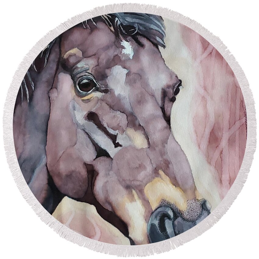 Horse Round Beach Towel featuring the painting Okie by Equus Artisan
