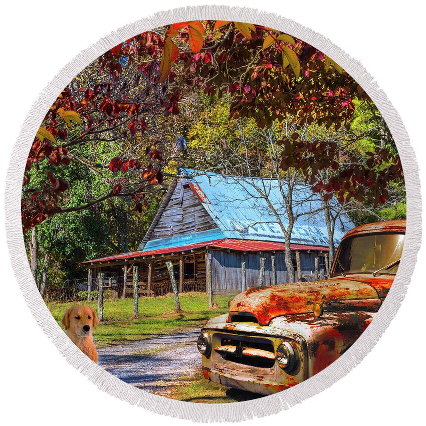 1951 Round Beach Towel featuring the photograph Ol' Country Rust in Square by Debra and Dave Vanderlaan