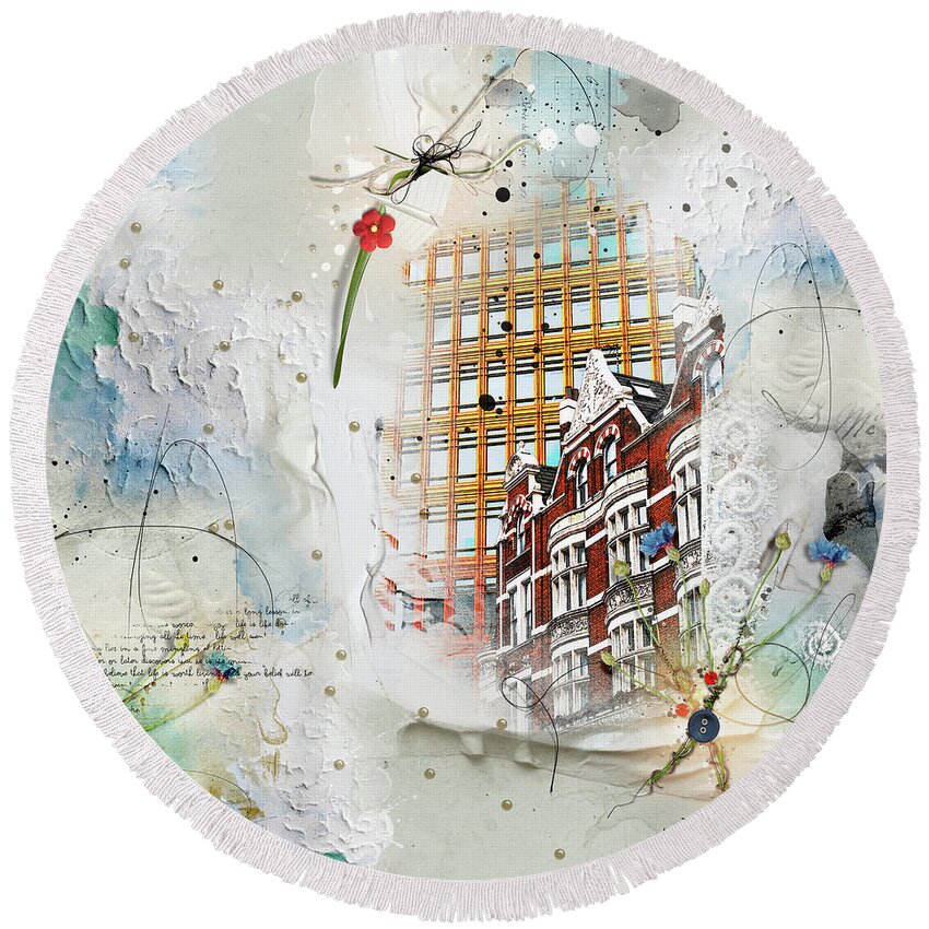 London Round Beach Towel featuring the digital art Old and New - High Holborn by Nicky Jameson