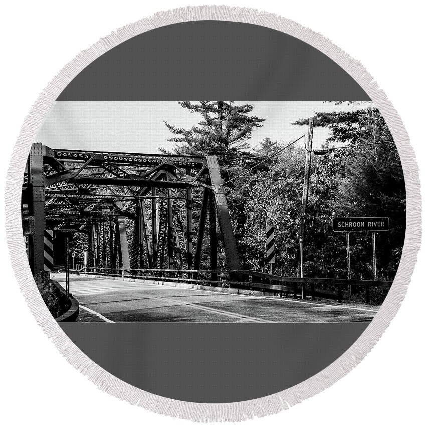 Black And White Round Beach Towel featuring the photograph Old Bridge Black and White by Louis Dallara