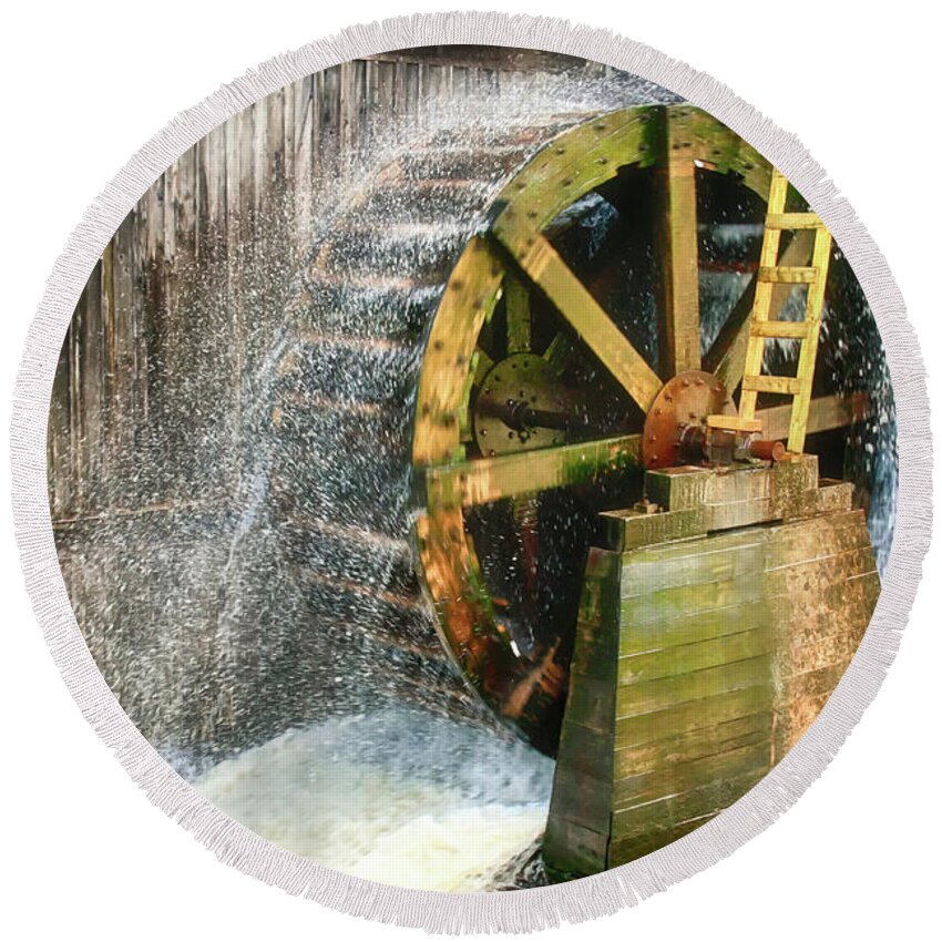Watermill Round Beach Towel featuring the photograph Old mill water wheel by Tatiana Travelways