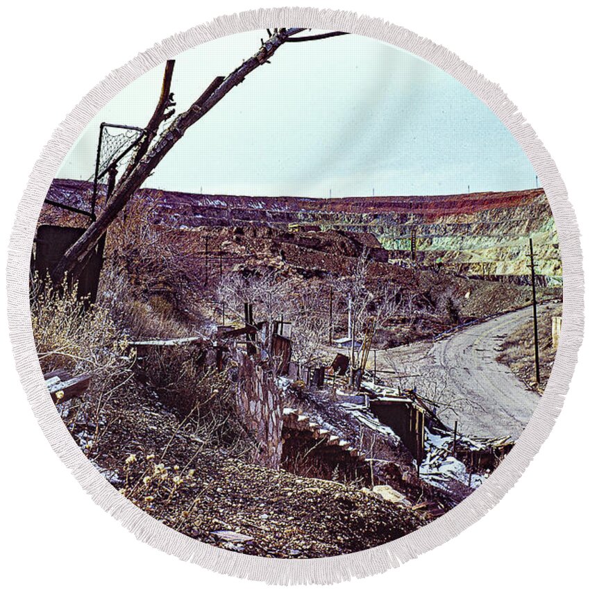 Photograph Round Beach Towel featuring the photograph Old Morenci Arizona View From B Hill by John A Rodriguez