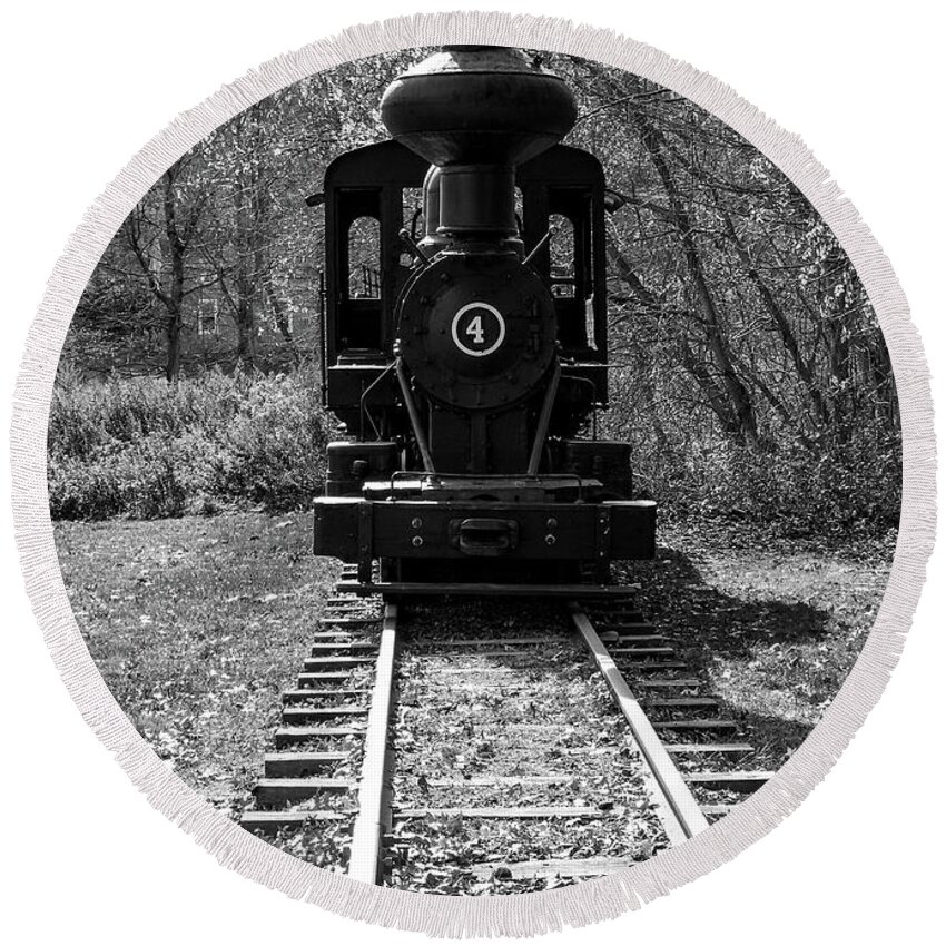 Train Round Beach Towel featuring the photograph Old Number 4 Head On by Cathy Kovarik