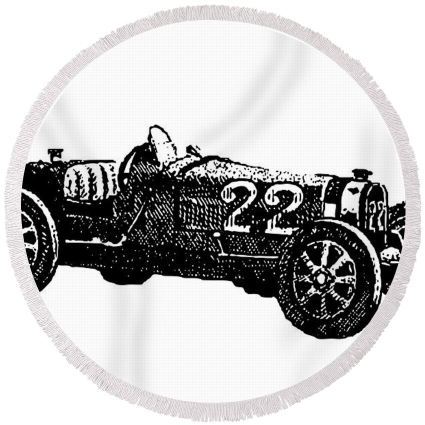 Racing Round Beach Towel featuring the drawing Old Race Car by Pete Klinger