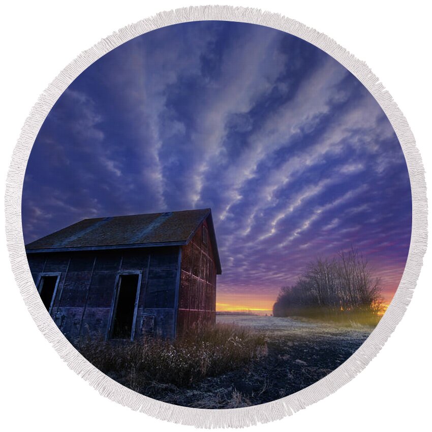 Landscape Round Beach Towel featuring the photograph Old Wooden Building by Dan Jurak