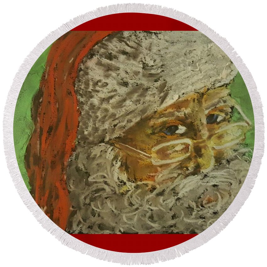 Christmas Round Beach Towel featuring the pastel Ole Kris Kringle by Vincent Matheney