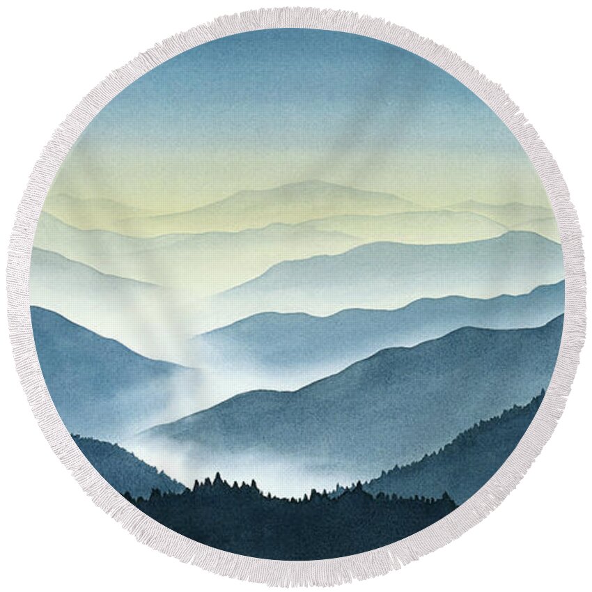 Olympic Round Beach Towel featuring the painting Olympic Mountains Silhouette by Julie Senf