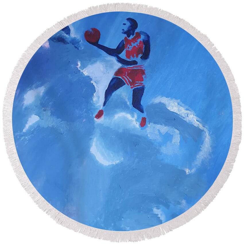 Michael Jordan Round Beach Towel featuring the painting Omaggio a Michael Jordan by Enrico Garff