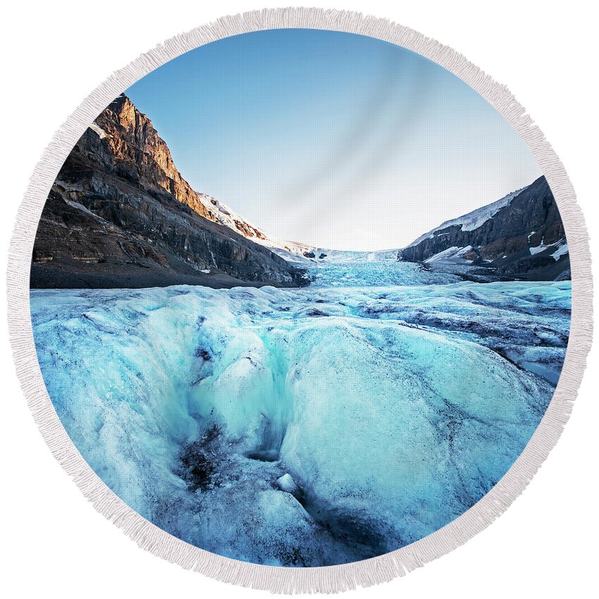 Banff Round Beach Towel featuring the photograph On Athabasca Glacier at Glacier National Park Columbia-Shuswap A, BC, Canada Ice Square by Toby McGuire