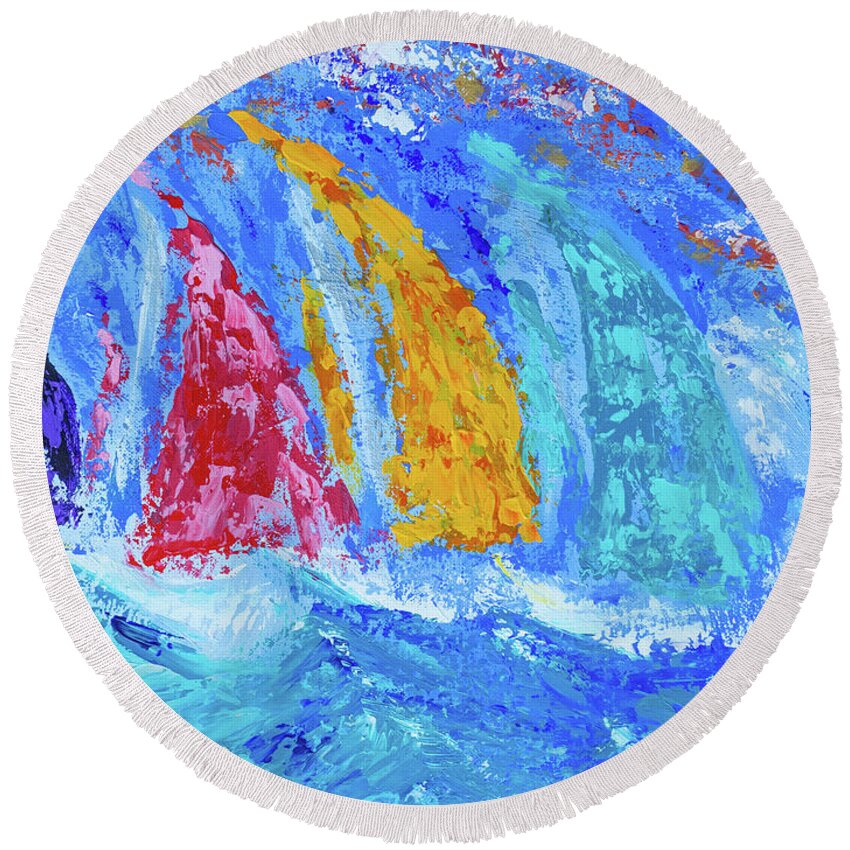 Ocean Round Beach Towel featuring the painting On the Breeze by Bonny Puckett