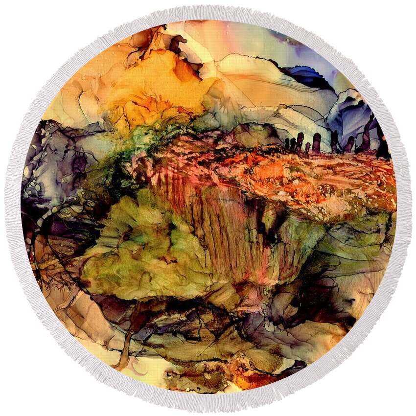 Alcohol Ink Round Beach Towel featuring the painting On the bright side by Angela Marinari