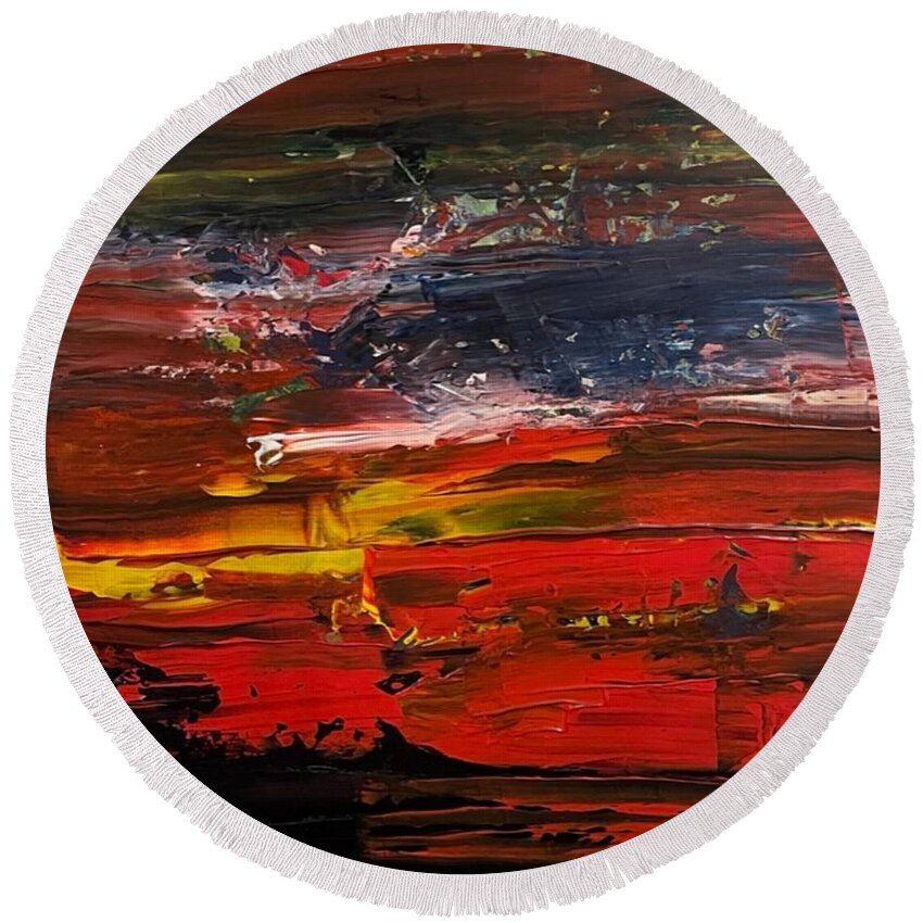 Emotions Round Beach Towel featuring the painting ON the Edge by Ron Durnavich