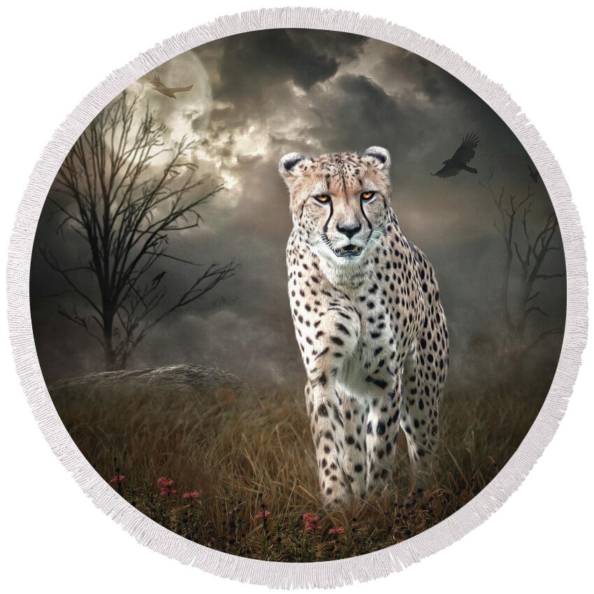 Mammal Round Beach Towel featuring the digital art On The Prowl by Maggy Pease
