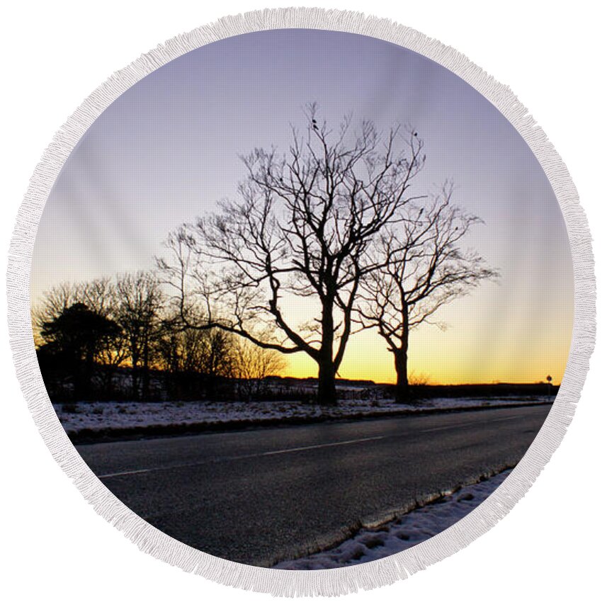 Winter Round Beach Towel featuring the photograph On the Road to Home by Elena Perelman
