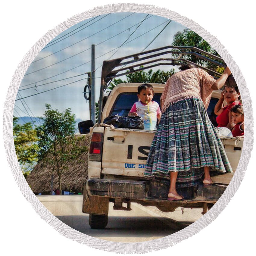 Guatemala Round Beach Towel featuring the photograph On the roads of Guatemala by Tatiana Travelways