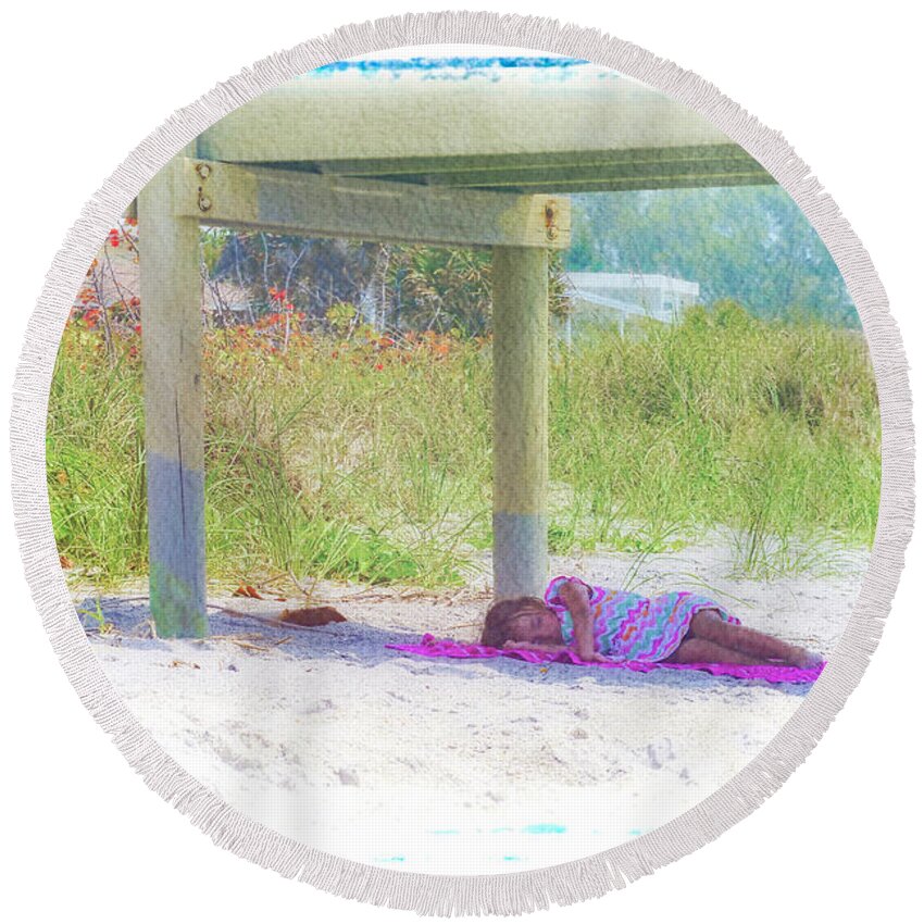 Napping Round Beach Towel featuring the photograph On Vacation by Alison Belsan Horton