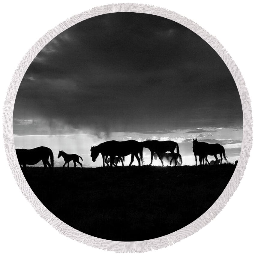 Black And White Round Beach Towel featuring the photograph Onaqui Silhouette by Dirk Johnson
