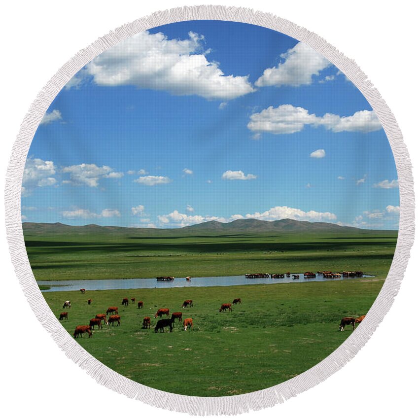 One Day Countryside Round Beach Towel featuring the photograph One day Countryside by Elbegzaya Lkhagvasuren