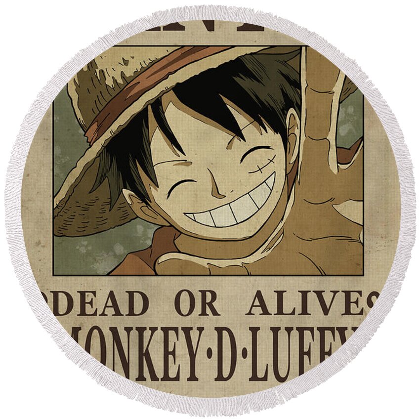 One Piece Wanted Poster - LUFFY Round Beach Towel by Niklas Andersen -  Pixels