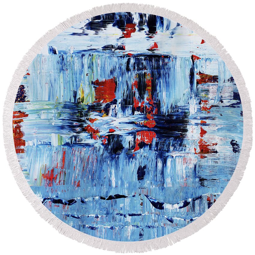 Abstract Round Beach Towel featuring the painting Open Heart 9 by Angela Bushman
