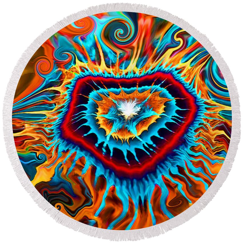 Abstract Round Beach Towel featuring the digital art Opening Heart Energy by Carl Hunter