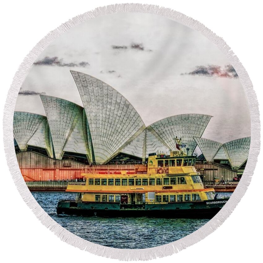 View Round Beach Towel featuring the photograph Opera and A Ferry by Joan Stratton
