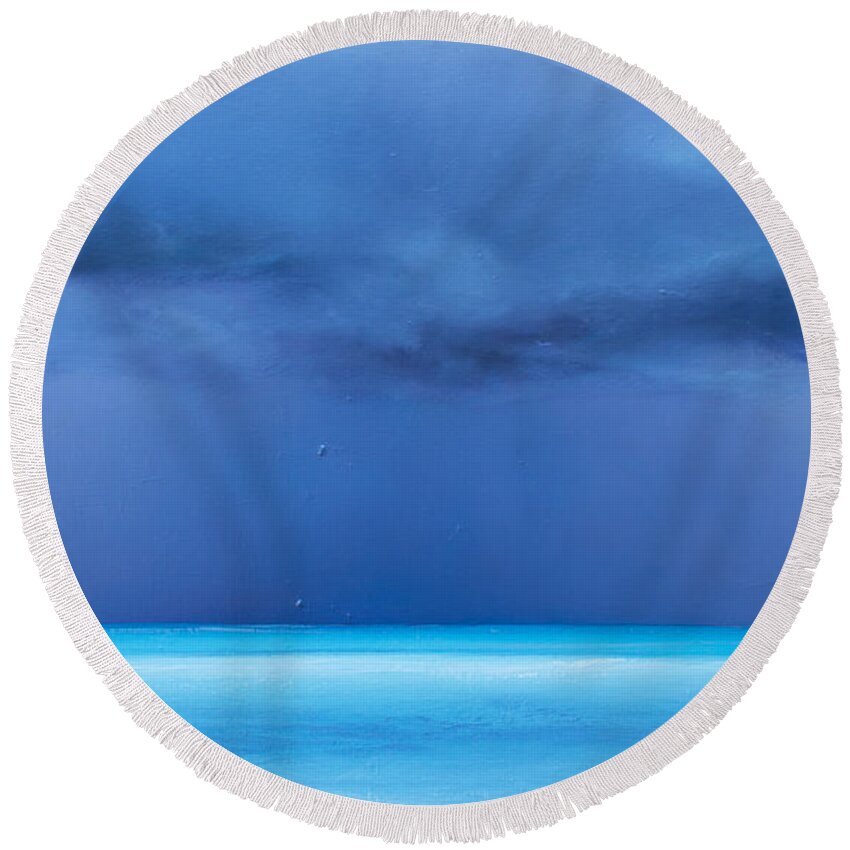 Derek Kaplan Round Beach Towel featuring the painting Opt.23.21 'Storm' by Derek Kaplan