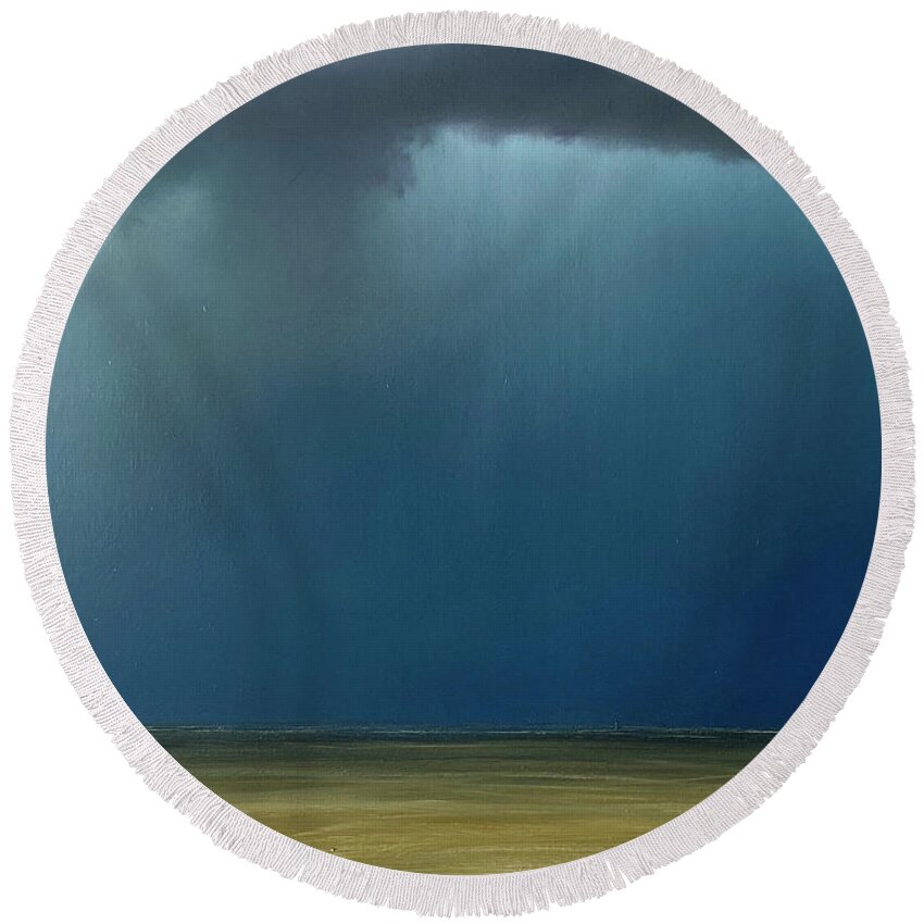 Derek Kaplan Round Beach Towel featuring the painting Opt.5.20 'Storm' by Derek Kaplan