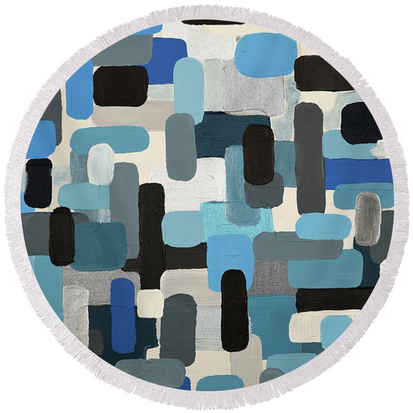 Maze Round Beach Towel featuring the painting Optimism II - Ocean Blue by Chiquita Howard-Bostic