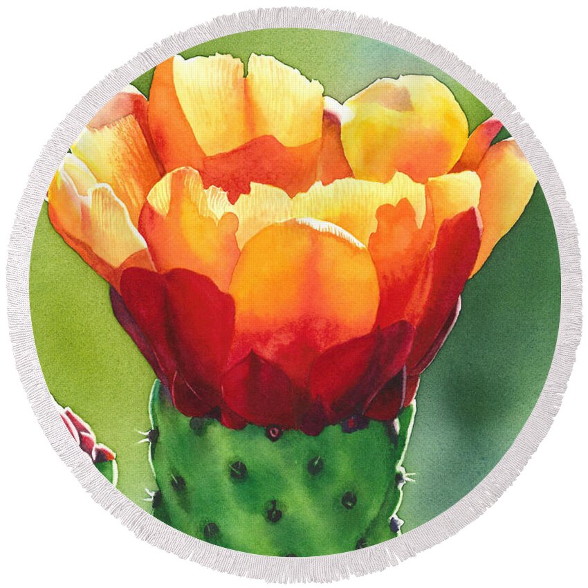Opuntia Round Beach Towel featuring the painting Opuntia by Espero Art