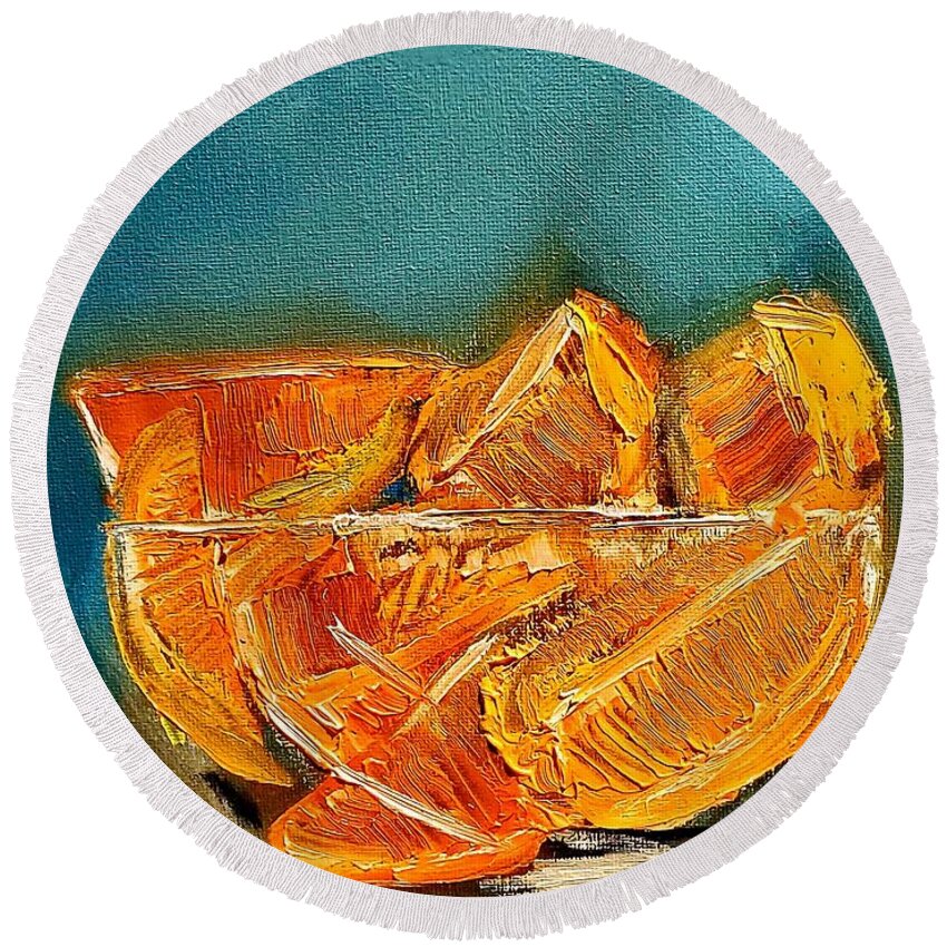 Oranges Round Beach Towel featuring the painting Orange A Delish by Lisa Kaiser
