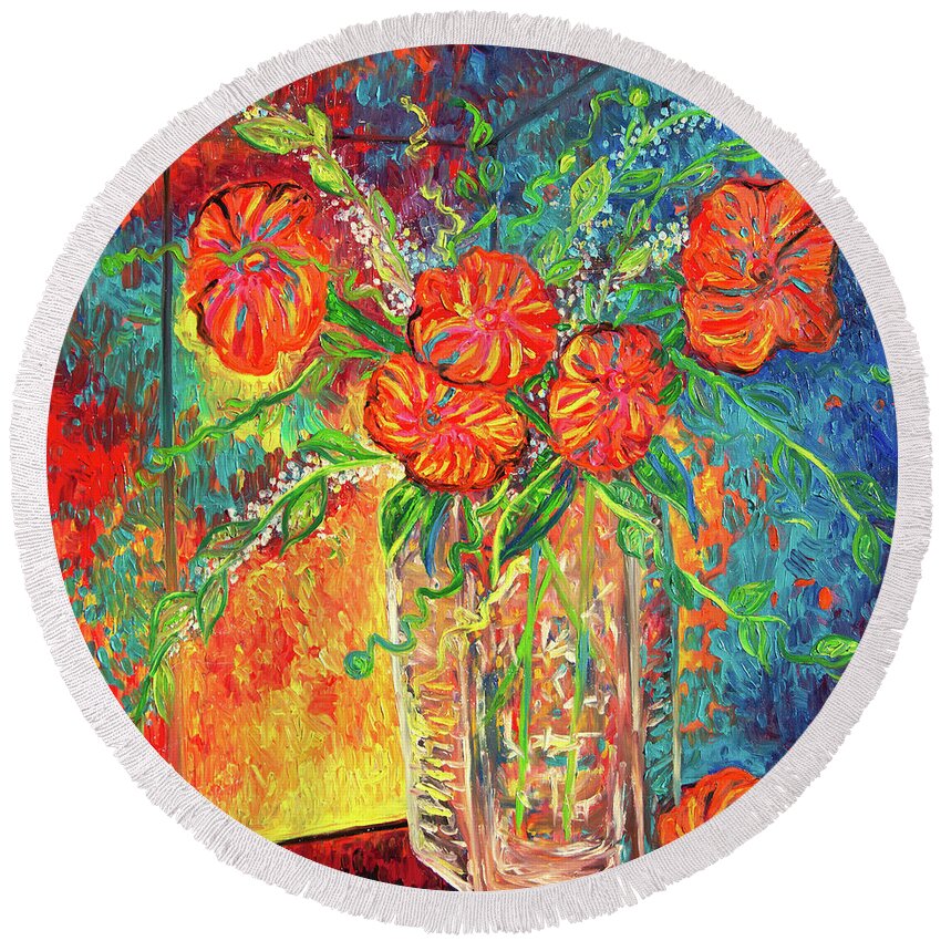  Round Beach Towel featuring the painting Orange and teal by Chiara Magni