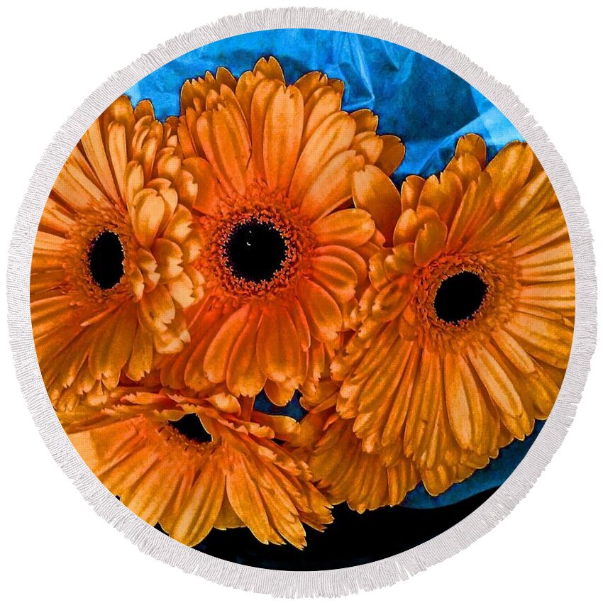 Flowers Round Beach Towel featuring the photograph Orange Floral by Andrew Lawrence