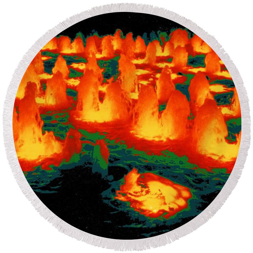 Abstract Round Beach Towel featuring the digital art Orange Fountain by T Oliver