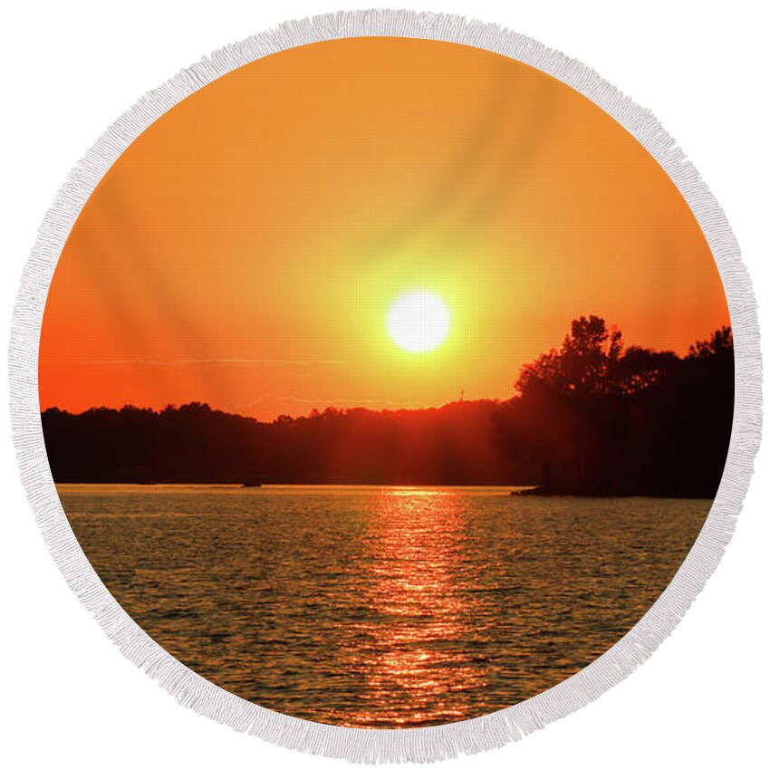 Lake Round Beach Towel featuring the photograph Orange Lake Evening Time by Ed Williams