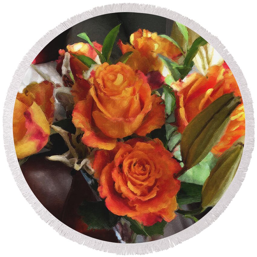Flowers Round Beach Towel featuring the photograph Orange Roses by Brian Watt