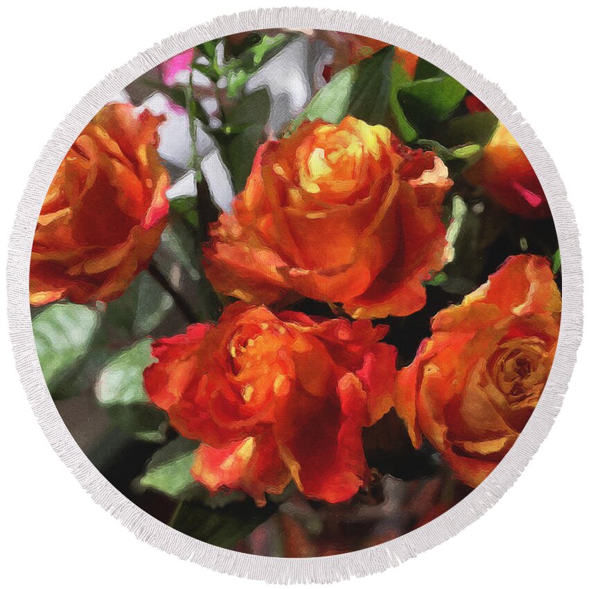 Flowers Round Beach Towel featuring the photograph Orange Roses Too by Brian Watt