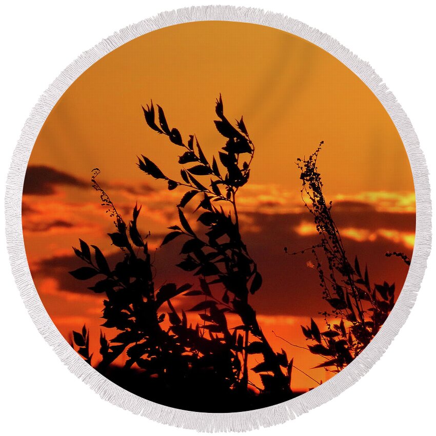 Sunset Round Beach Towel featuring the photograph Orange Sunset Sky by Linda Stern