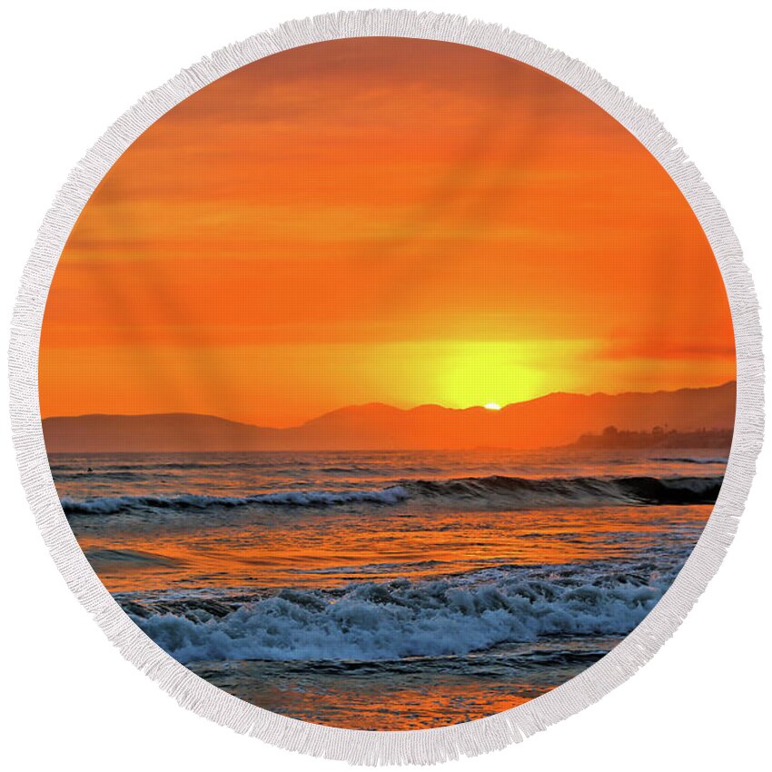 Sunset Round Beach Towel featuring the photograph Orange Sunset by Vivian Krug Cotton