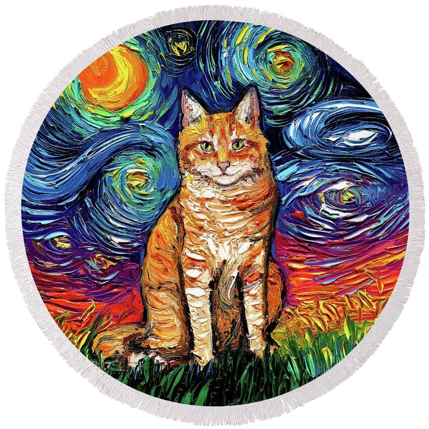 Orange Tabby Round Beach Towel featuring the painting Orange Tabby Seated by Aja Trier