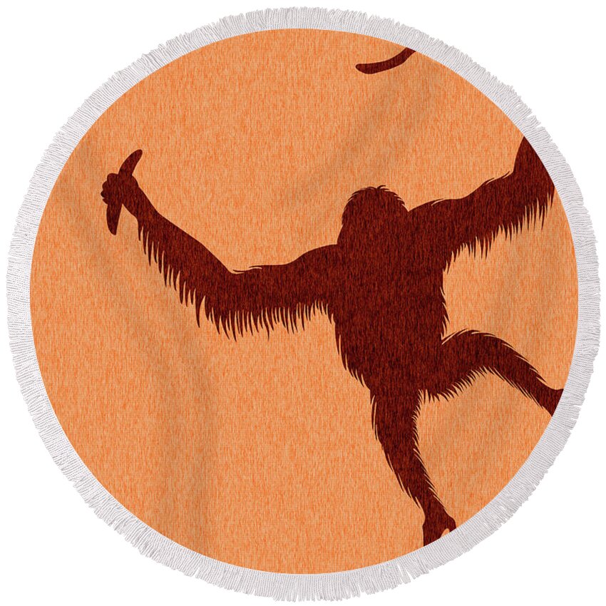 Orangutan Round Beach Towel featuring the mixed media Orangutan Silhouette - Scandinavian Nursery Decor - Animal Friends - For Kids Room - Minimal by Studio Grafiikka