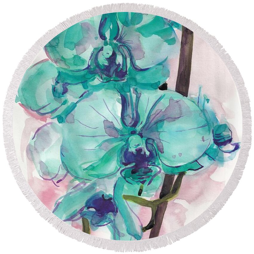 Watercolor Round Beach Towel featuring the painting Orchids by George Cret