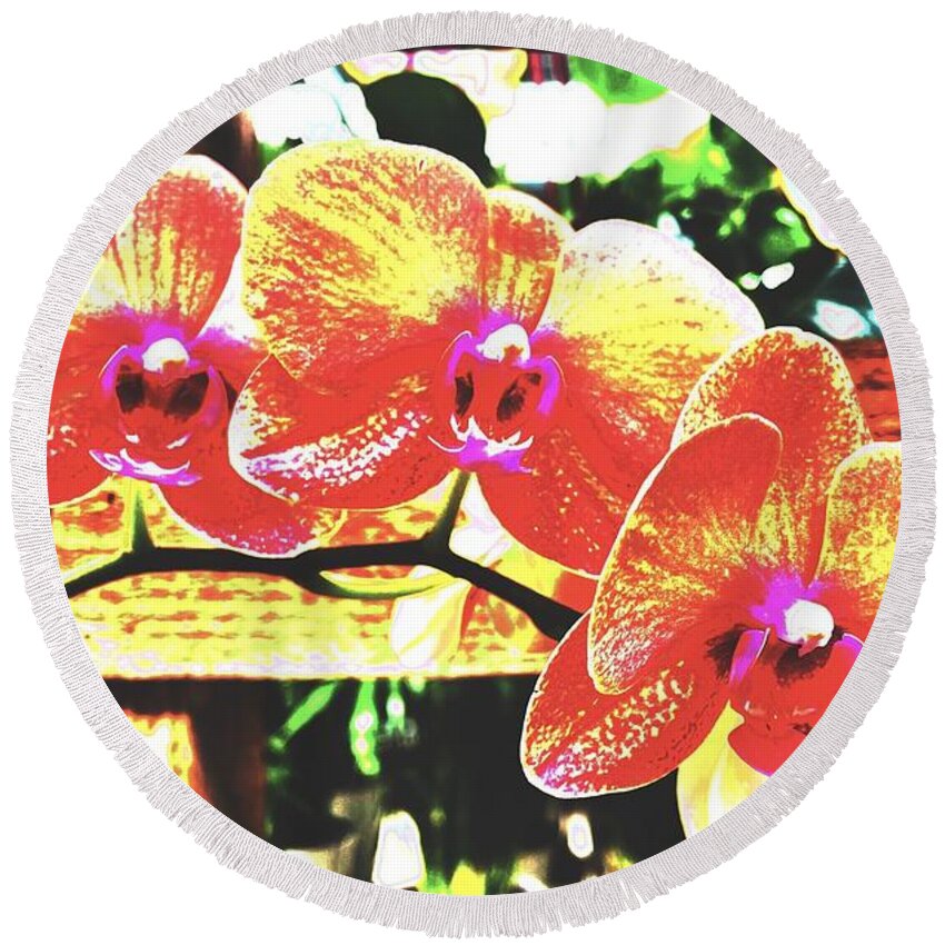 Orchids Round Beach Towel featuring the photograph Orchids Have Fun by John Anderson