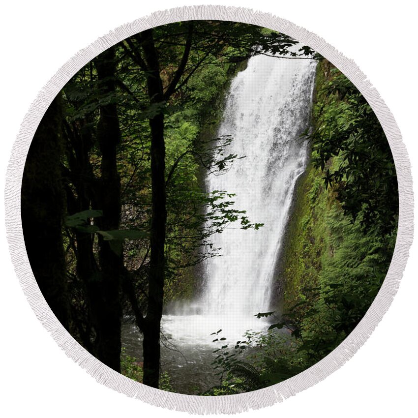Waterfall Round Beach Towel featuring the photograph Oregon Drop by Jim Whitley