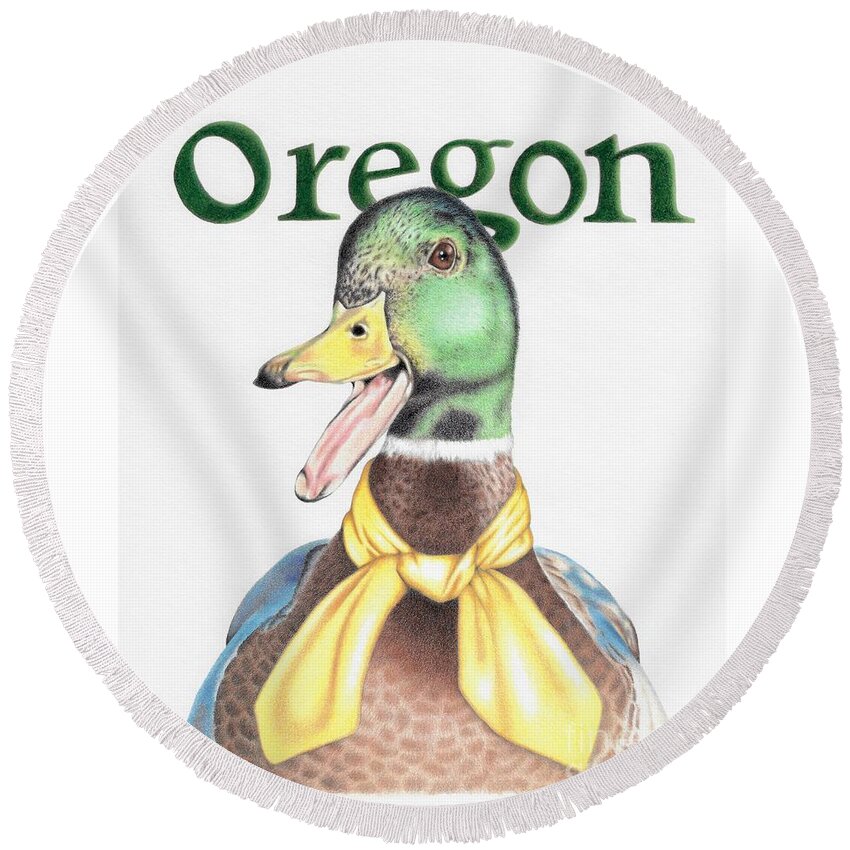 Oregon Round Beach Towel featuring the drawing Oregon Duck by Karrie J Butler