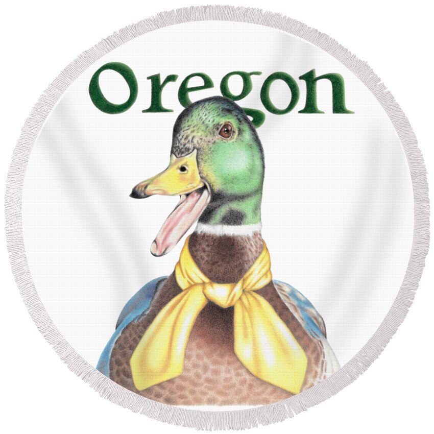 Oregon Round Beach Towel featuring the drawing Oregon Duck with Transparent Background by Karrie J Butler