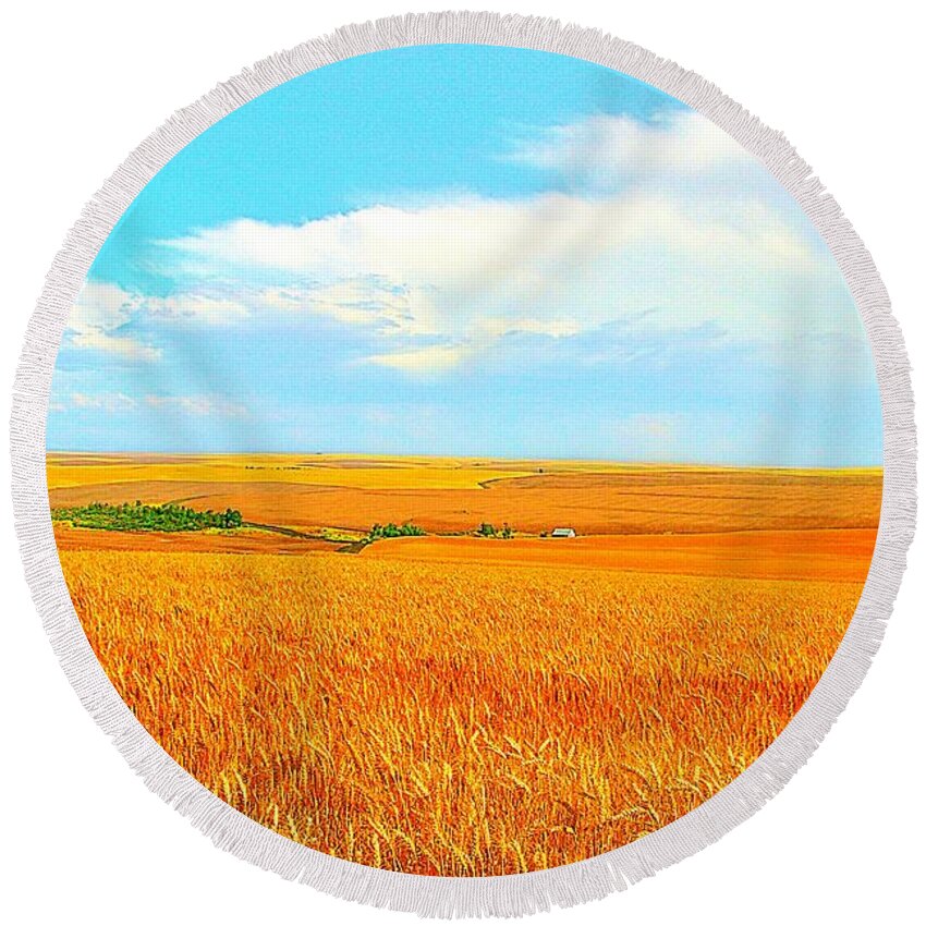 Ranching Round Beach Towel featuring the photograph Oregon Gold by Steve Warnstaff
